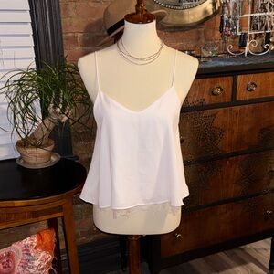 Zara White Spaghetti-Strap Camisole with Lace Edge